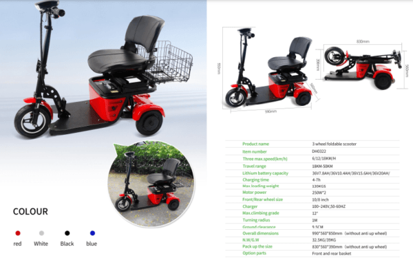 TSEU SLC 3-pyöräinen E-Skootteri 36V 7,8Ah 2x250W 10"/ 8″ renkaat kokoontaitettava - Image 3